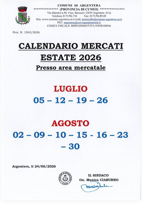 Calendario mercati estivi 2026